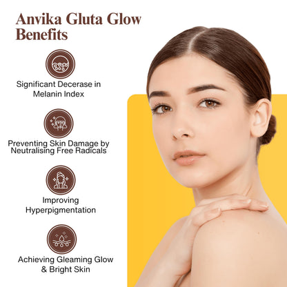 Anvika Gluta Glow with L-Glutathione & Vitamin C | Skin Brightening & Antioxidant Support | Lemon Flavor | Mouth dissolving Glutathione | 15 Sachet