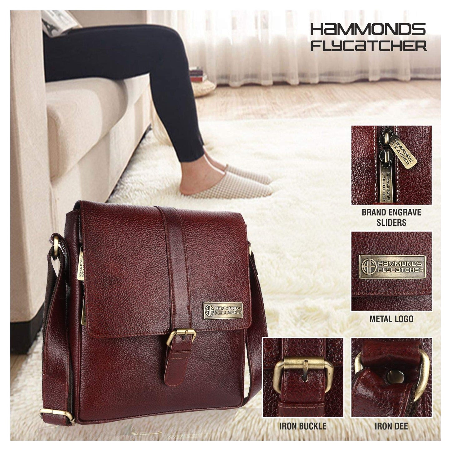 HAMMONDS FLYCATCHER Genuine Leather Sling Bag for Men, Stylish and Spacious Side Bag for Men, Crossbody Bag for Mens Daily Use, Travel, Adjustable Strap, 1 Year Warranty
