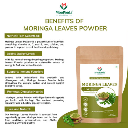 Moolveda Pure Moringa(Moringa oleifera) Leaves Powder For Natural Energy & Nutrient Boost with Nature's Best Superfood, 100gm