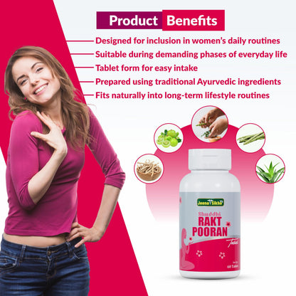 Shuddhi Rakt Pooran Tablets | Ayurvedic Women Wellness Tablets | Herbal Women Health Tablets | Natural Remedy for Vitality & Balance, 60 Tablets