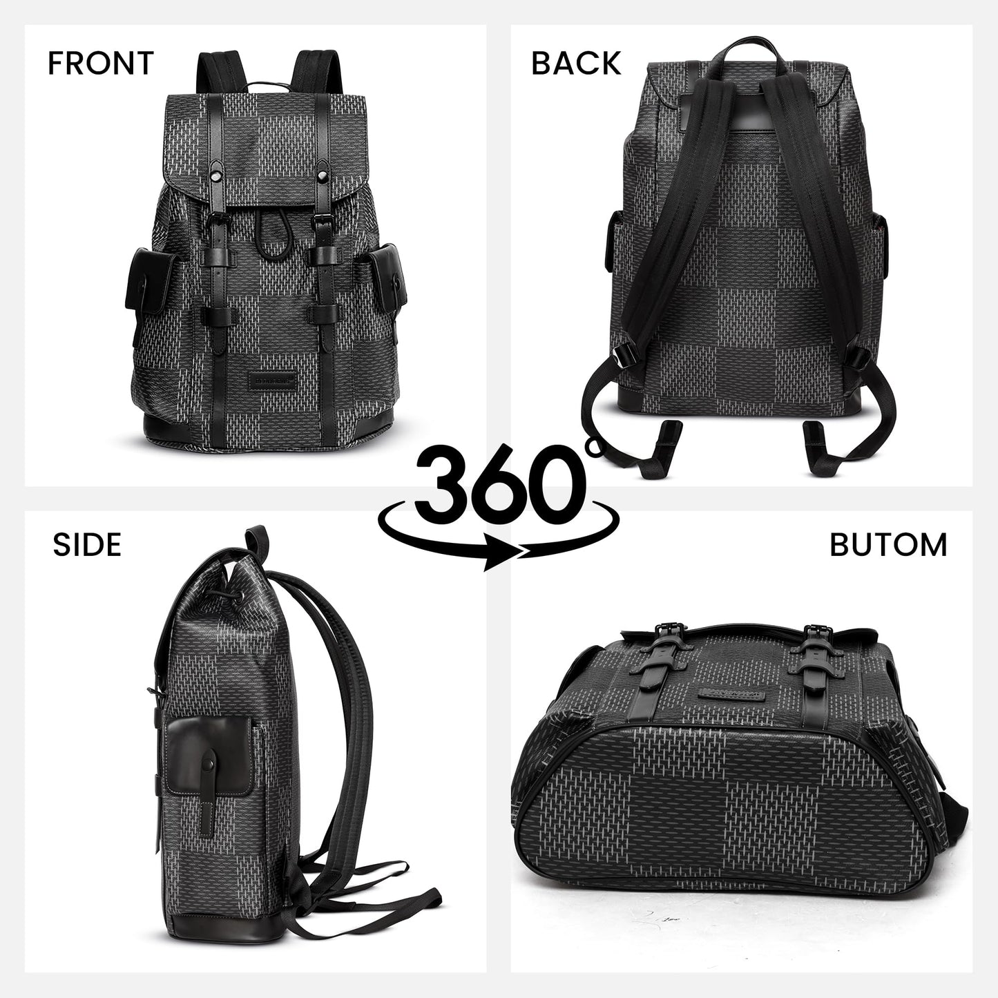 REDHORNS Water Resistant Pemium Laptop Backpack for Men and Women, PU Leather 25L Backpack for Business Travel, Top Open Office Backpack with Trolley Sleeve (BP2808M-Grey)