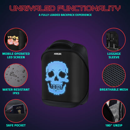 Hookaba Tech Trend HD LED Backpack 20L (Black) | Smart Display Bag | App Controlled, Programmable Screen & Water Resistant | Unisex Daypack For School, College, Travel, Laptop | Men & Women