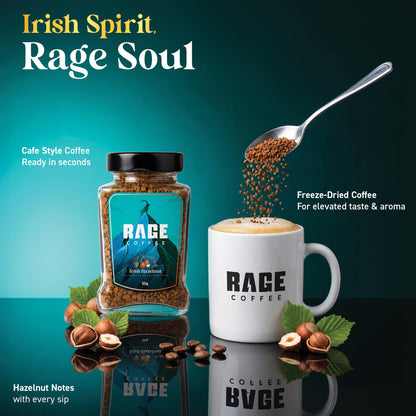 RAGE COFFEE Irish Hazelnut - Flavored Instant Coffee Powder for both Hot & Cold Coffee, 100% Single Origin Arabica Coffee Beans Powder (IRISH HAZELNUT, 50g)