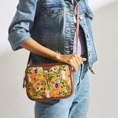 TEAL BY CHUMBAK Women's Sling Bag, Printed Canvas Crossbody Bag with PU Accents, Lightweight and Stylish Shoulder Bag with Zipper Closure for College, Office, Travel and Daily Use