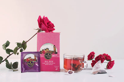 Karma Kettle Big Ben Earl Grey Assam Tea with Bergamot Oil & Rose Petals (25 Nos Pyramid Teabag Box), 50 g