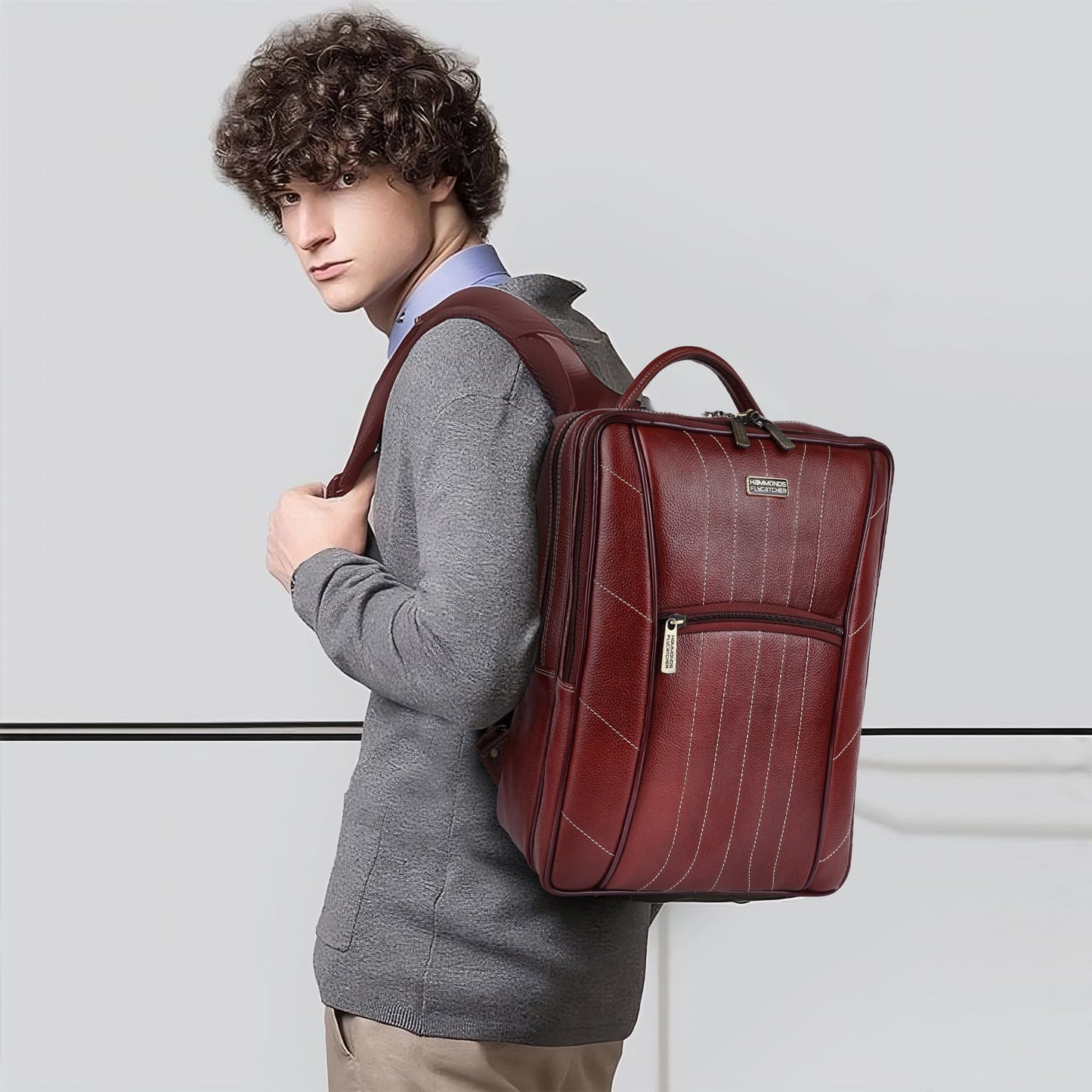 HAMMONDS FLYCATCHER Genuine Leather Laptop Backpack for Unisex - Stylish, Spacious Bag with 3 Compartments, Perfect for College, Work, and Travel - Upto 16 Inch Laptop - Brown