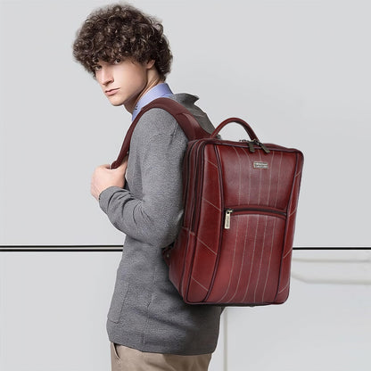HAMMONDS FLYCATCHER Genuine Leather Laptop Backpack for Unisex - Stylish, Spacious Bag with 3 Compartments, Perfect for College, Work, and Travel - Upto 16 Inch Laptop - Brown
