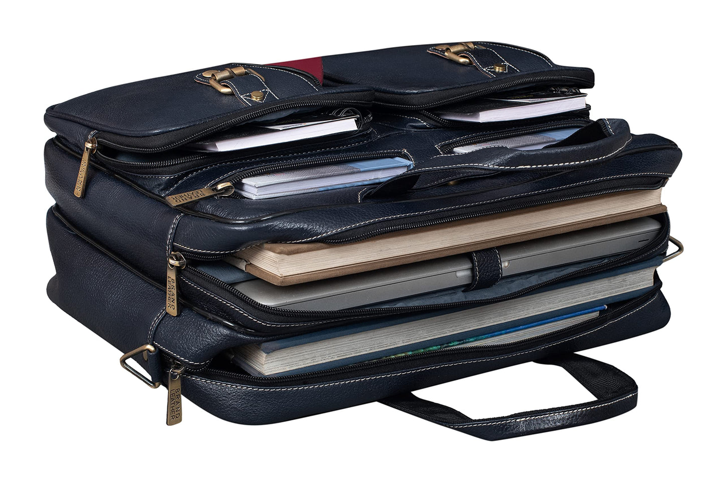 BRAND LEATHER Genuine Leather Convertible Backpack 16" Laptop Messenger- image 4