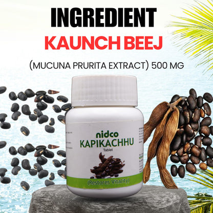 NIDCO Herbal Heritage Kapikachhu Tablets 500 mg | Mucuna Pruriens Tablets for Brain Health, Energy & Stamina | Black Kaunch Beej | Ayurvedic Velvet Beans | 60 Pure Herbal Veg Kala Konch Beej