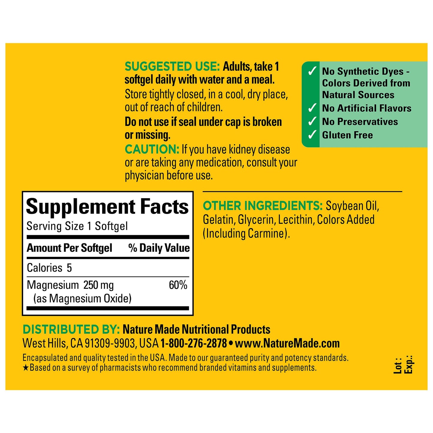 Nature Made Magnesium 250 Mg Softgel, 90 Count
