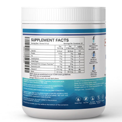 INLIFE Japanese Marine Collagen Supplements for Women & Men | Clinically Proven Ingredient with Biotin, Hyaluronic Acid, Vitamin C & Glucosamine (200g, Blueberry)
