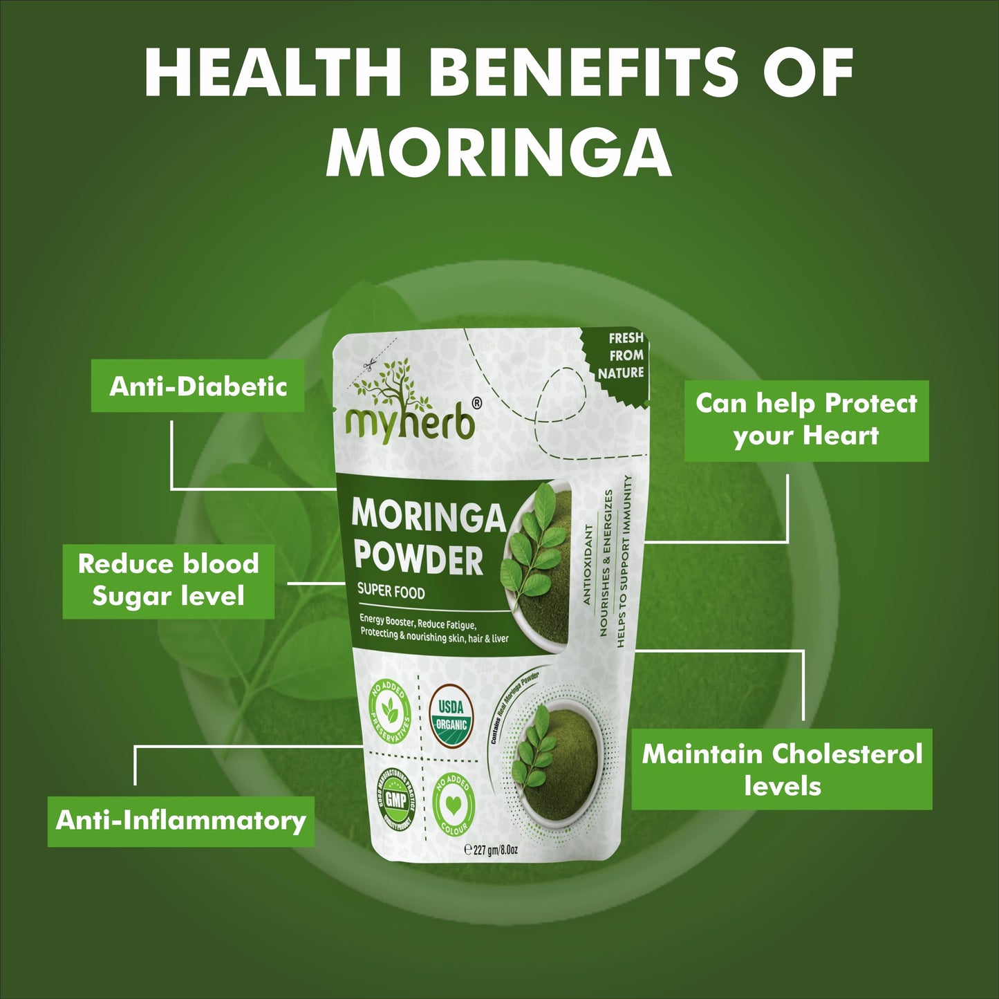 MYHERB Organic Moringa Powder | 227 gm/0.5 Lbs | Ayurvedic For Men And- image 6