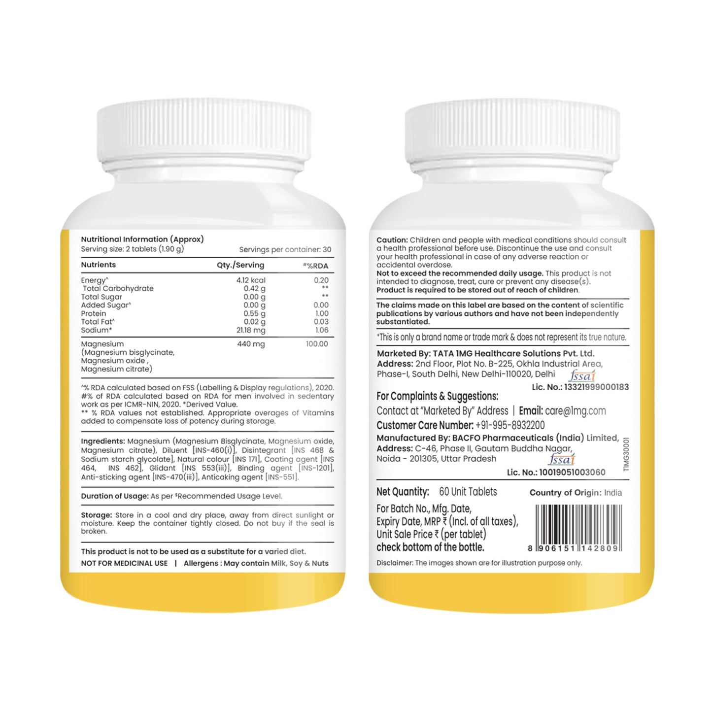 Tata 1mg Triple Magnesium Complex Tablets | Magnesium Glycinate, Citrate & Oxide Supplement | Supports Sleep, Muscle Recovery & Bone Health | Reduces Cramps & Stress – 60 Veg Tablets