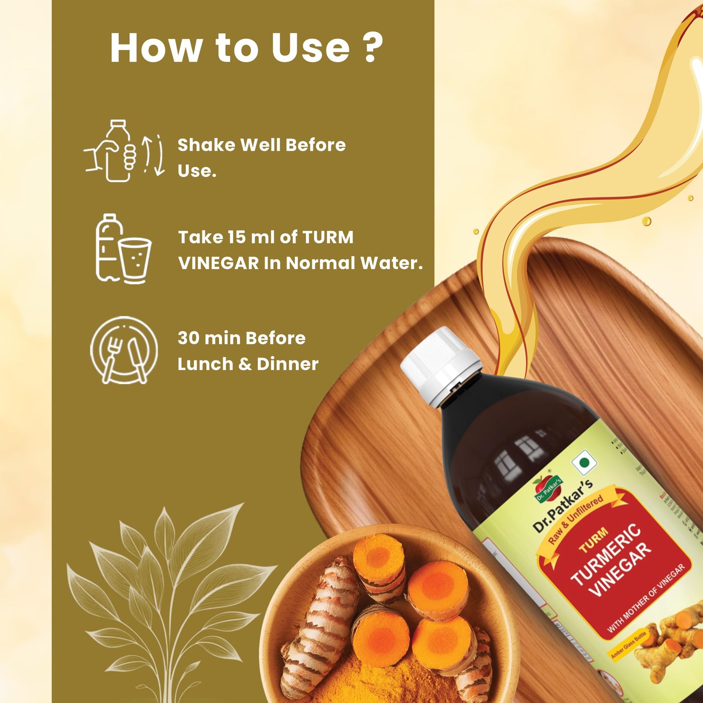 Dr. Patkar's Apple Cider Vinegar with Turmeric Vinegar & Black Pepper Extract |Weight Management, Boost Immunity & Detox, Skin Health |500ml