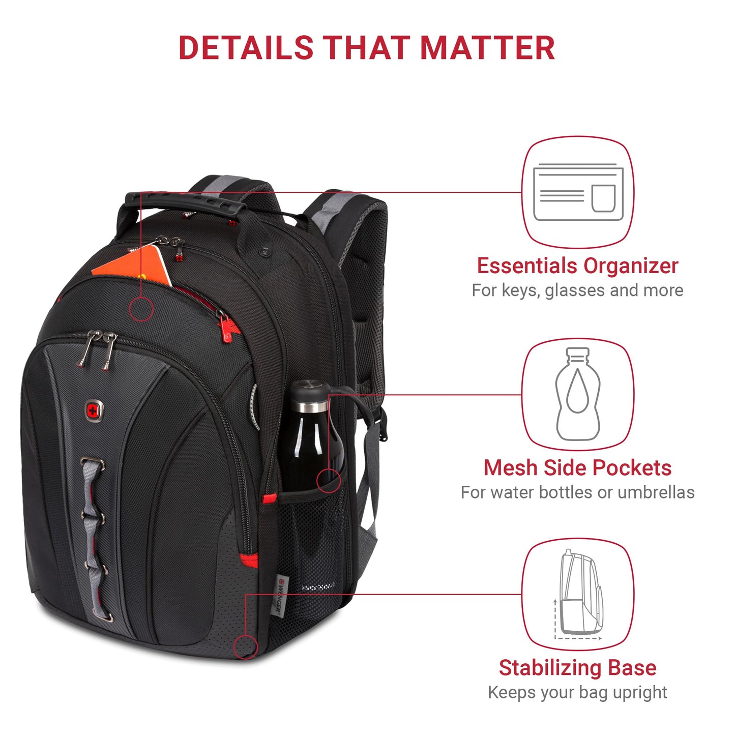 WENGER, Legacy 16 Inch Laptop Backpack,21 Liters Black/Grey, Swiss Designed-Blend of Style and Function, 600631