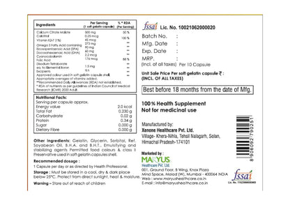 MARYCIUM - Calcium citrate malate, Calcitriol, Vitamin K2-7, Omega 3 fatty acid, DHA, Cyanocobalamine, Folic acid & Boron Soft gelatin capsules