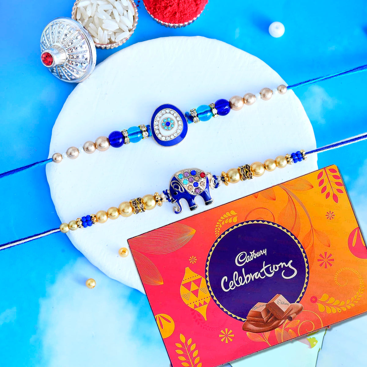 Rakhi Gift for Brother with Chocolates Gift Combo | Premium Rakhis with Chocolates and Roli Chawal Tika | Rakhi for Brother with Gift Hamper (Combo-2)