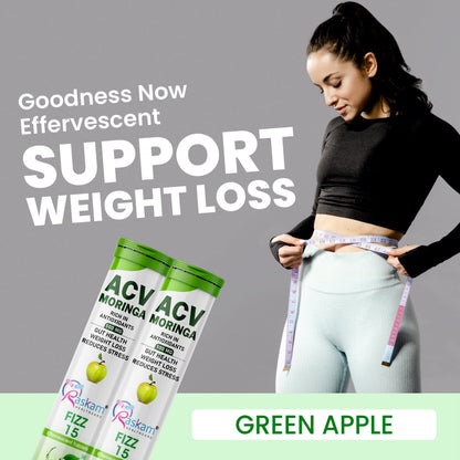 ACV Moringa Effervescent Tablets 500mg Apple Cider Vinegar with Moringa No Added Sugar for Gut Health Weight Loss Green Apple Flavor Pack of 4 (15 Tablets Each)