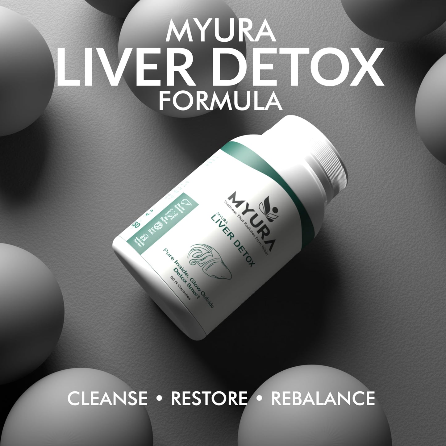 MYURA Liver Detox Formula | Ayurvedic Liver Cleanse & Detox Support | With Kalmegh, Kutki & Punarnava | 60 Veg Capsules | Supports Liver Purification & Metabolism