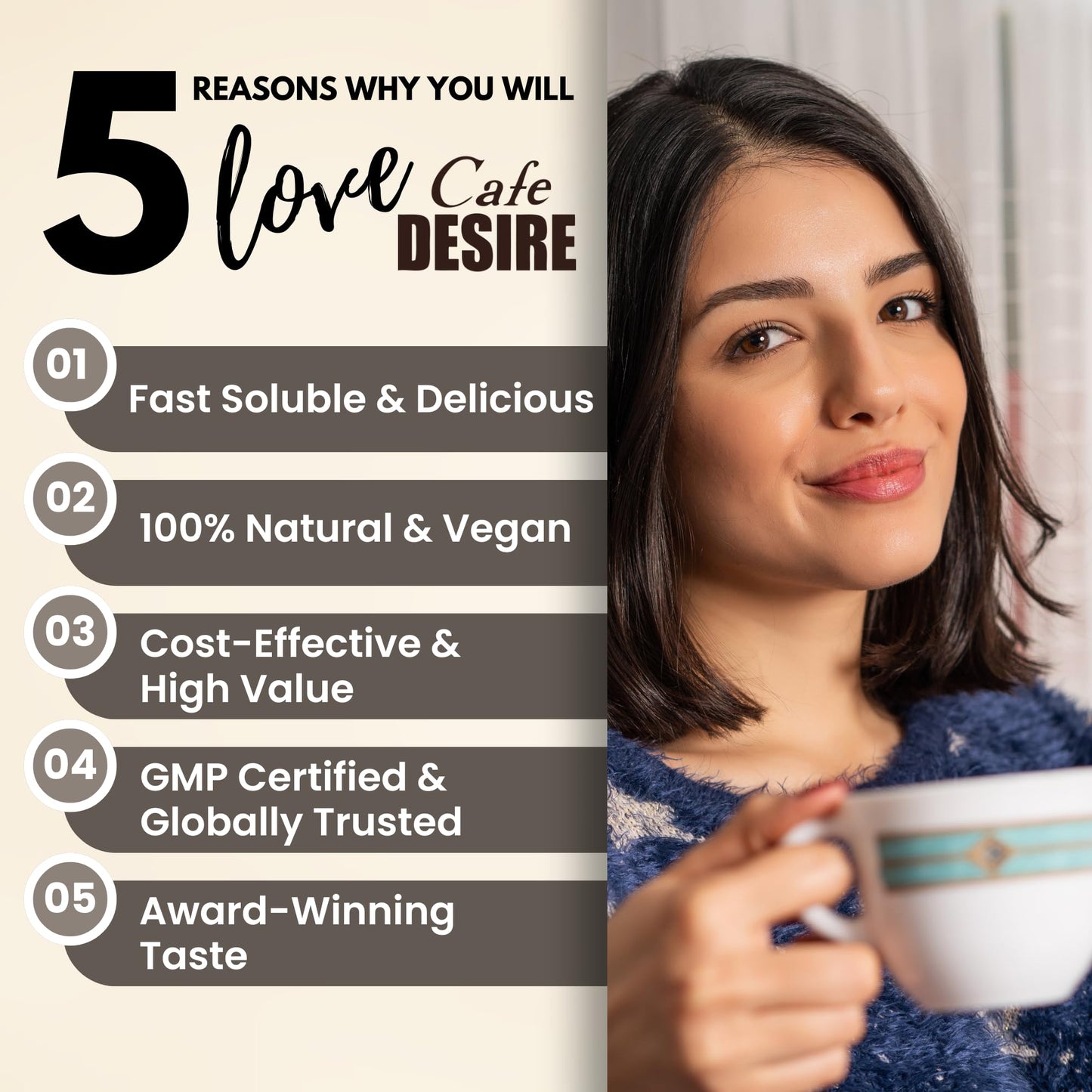 Cafe DESIRE I DRINK SUCCESS Instant Coffee Powder Premix | Milk Not Required | Just Add Hot Water | Taste As Home-Made | Manually And All Vending Machine Suitable | 3 In 1 Packet (1 Kg)