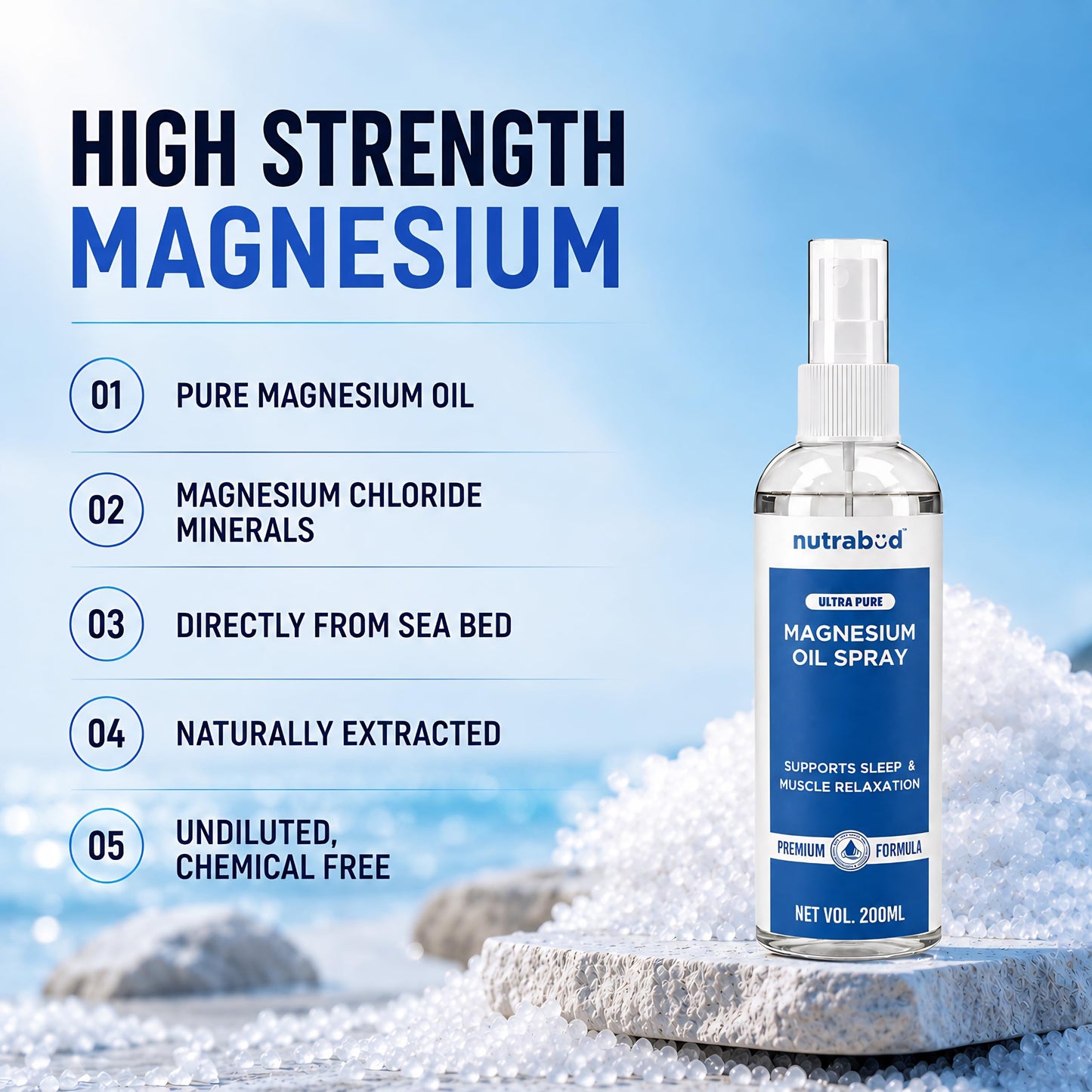 Nutrabud Magnesium Oil Spray - 200ml | Topical Spray Magnesium Oil For Feet, Muscle Relaxation, Deep Sleep Support, Recovery From Cramps (200ml (Pack of 1))