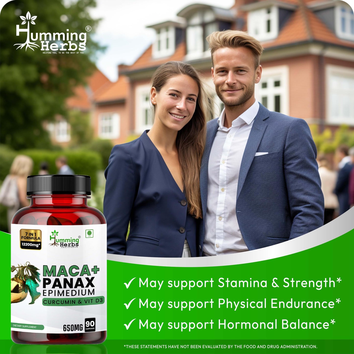 Humming Herbs Maca with Panax Ginseng Supplements 7200mg | Maca Root Extract Powder | Increase Stamina and Build Muscle - 90 Capsules