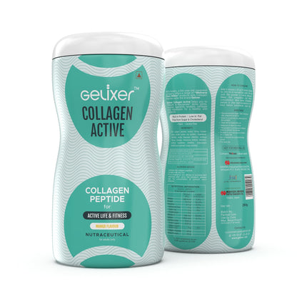 GELIXER Collagen Active (250 gm), Japanese Marine Collagen Peptide with Whey Protein (Mango Flavored) Rich In Protein for Active Lifestyle, Fitness & Glow