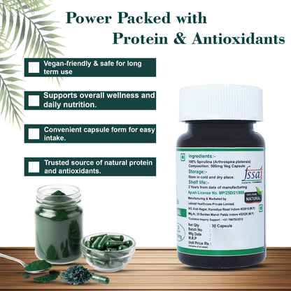 Lebrostone Spirulina Capsules – 30 Veg Capsules | Natural Superfood & Antioxidant | Detox, Boosts Energy, Immunity, Heart & Liver Healt.