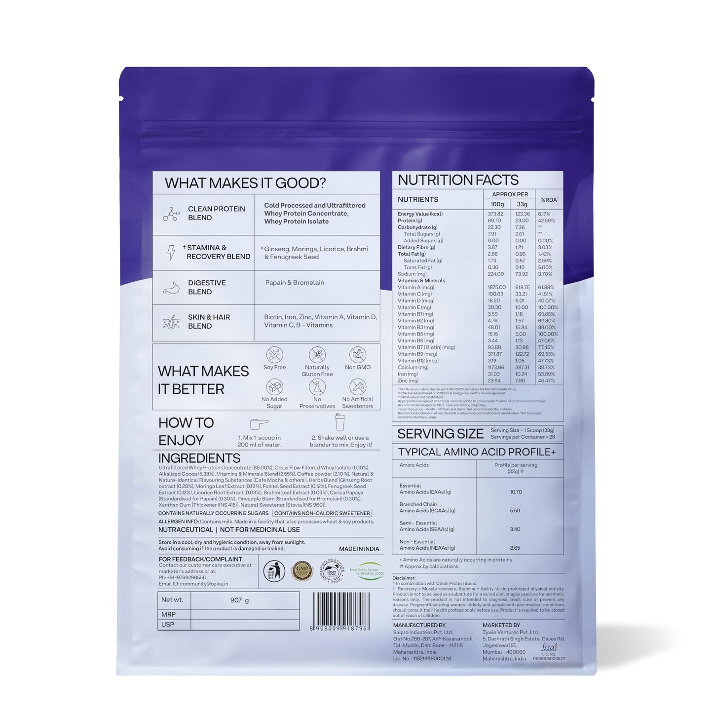 OZiva Protein & Herbs for Men (Cafe Mocha) | Clean Protein, Shatavari,- image 2