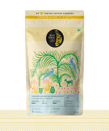 Blue Tokai Coffee Roasters Monsoon Malabar AA - Medium Dark Roast | French Press Coffee Grind 250g | 100% Arabica Beans | Specialty Grade | Freshly Roasted Ground Coffee