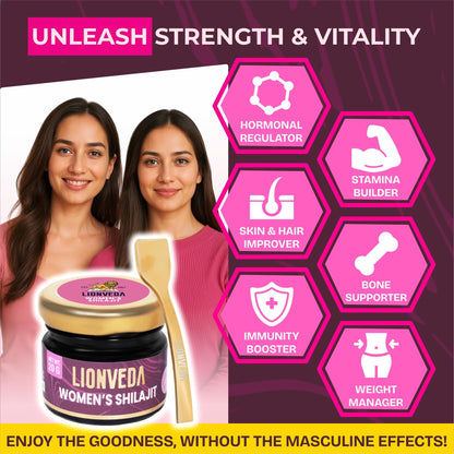 LIONVEDA Women's Shilajit For Weight Loss, Energy, Skin, Joint Pains, Overall Health & Stamina | Himalayan Pure Shilajit For Women | Resin/Shilajeet (20g, 40 Servings) | With Spoon & Lab Certificate