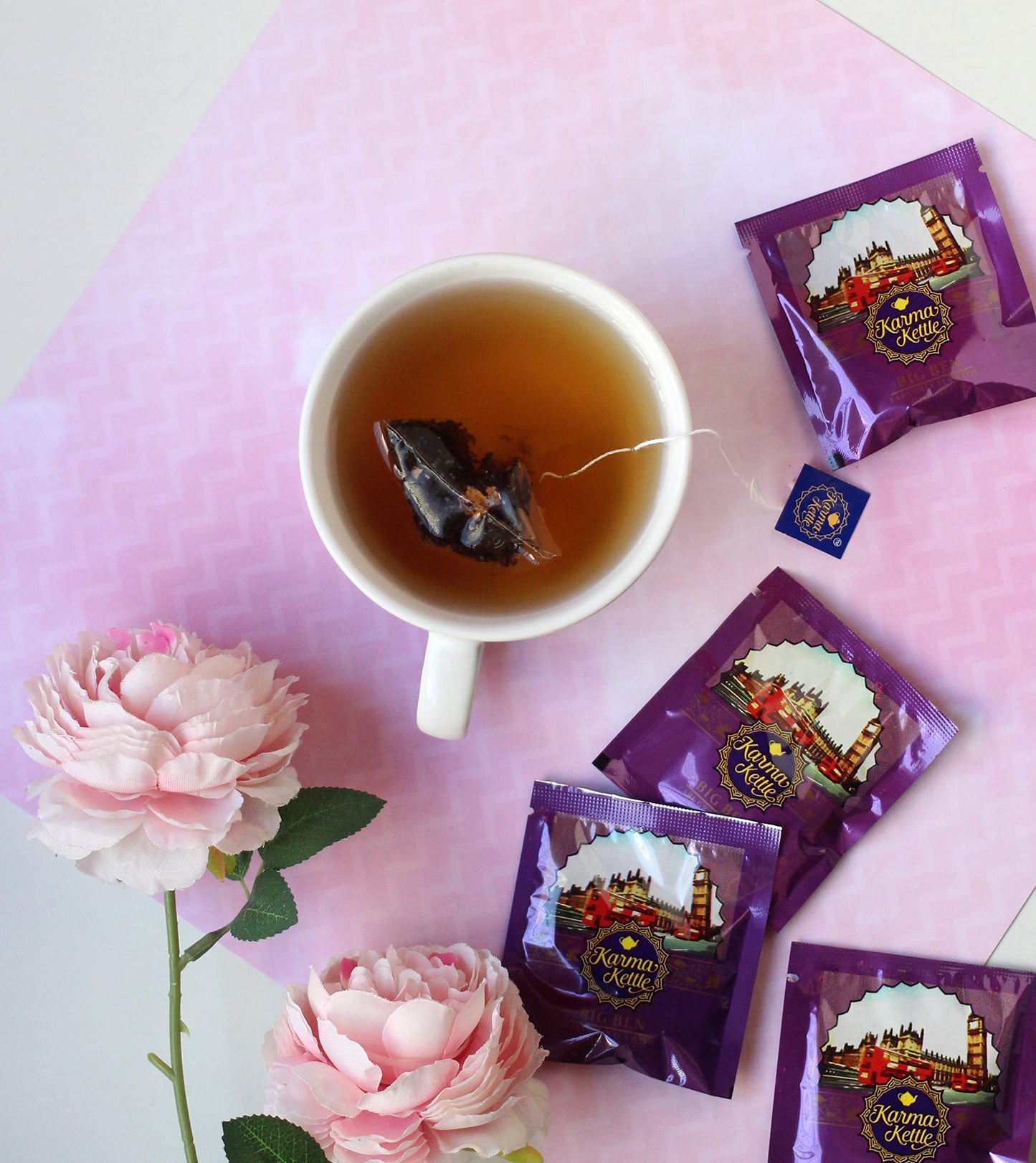 Karma Kettle Big Ben Earl Grey Assam Tea with Bergamot Oil & Rose Petals (25 Nos Pyramid Teabag Box), 50 g