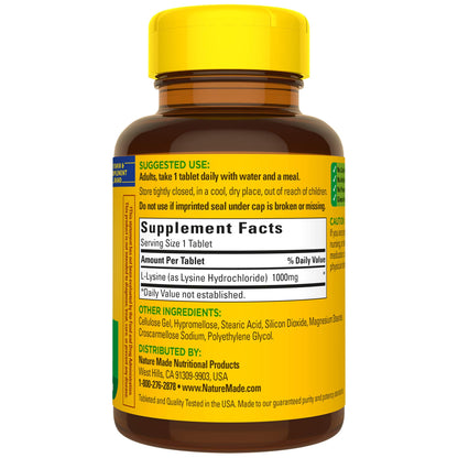 Nature Made L-Lysine 1000 mg 60 Tablets