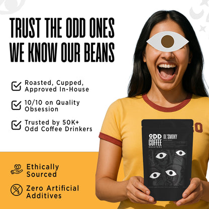 ODD COFFEE ROASTERS Ol' Smoky 100% Arabica Roasted Coffee Powder 250 gms Dark Roast | AAA Grade Specialty Beans | Bold Intense Smoky Notes | Single Origin Ground Coffee Powder for Pourover