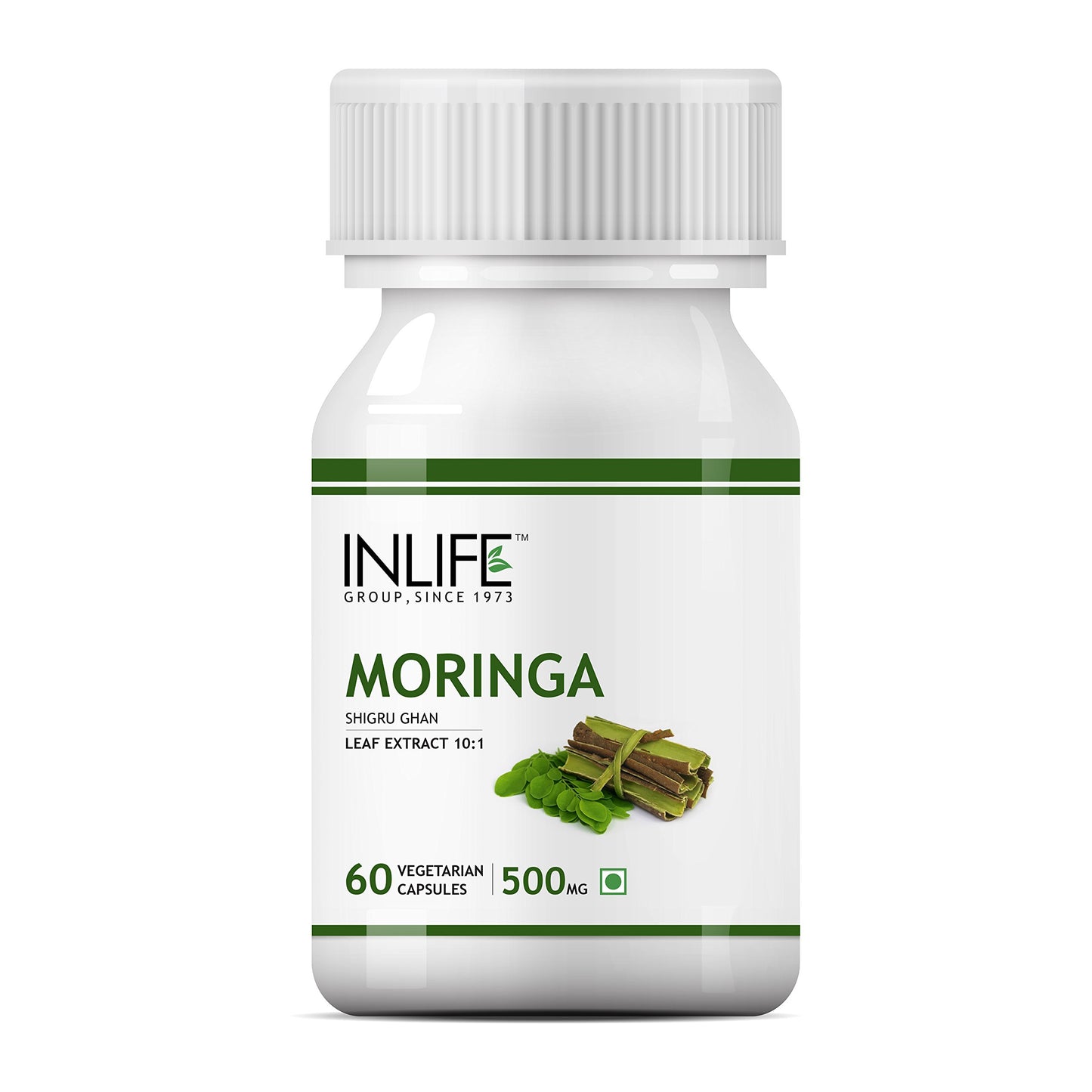 INLIFE Moringa Leaf Extract (10:1) Supplement, 500mg - 60 Veg Capsules