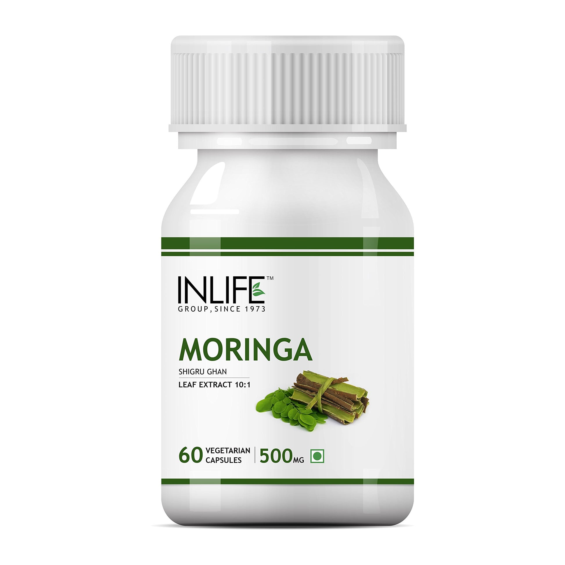 INLIFE Moringa Leaf Extract (10:1) Supplement, 500mg - 60 Veg Capsules