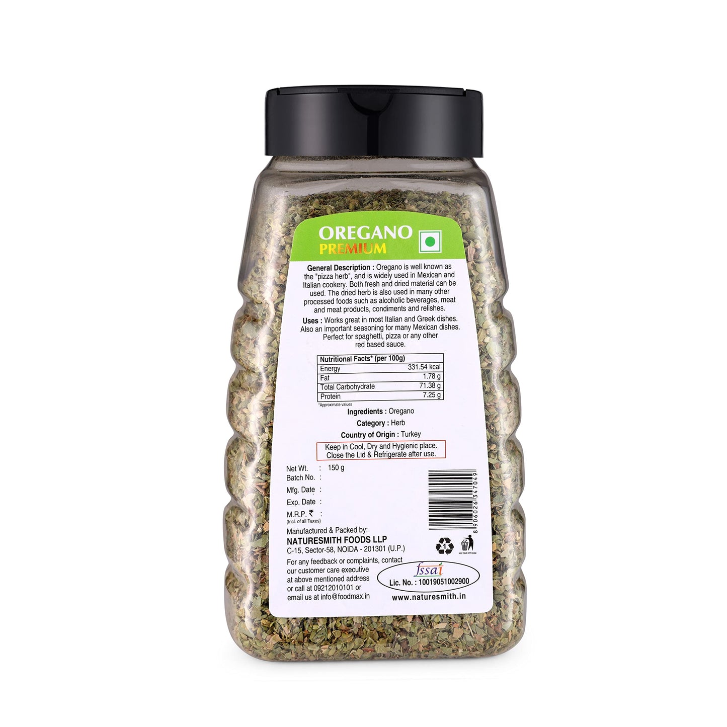 Naturesmith Oregano Herb 150g | Premium Dried Oregano for Authentic Flavor | Ideal for Cooking, Seasoning, and Garnishing | Perfect for Italian, Mediterranean, and Mexican Dishes | 150g