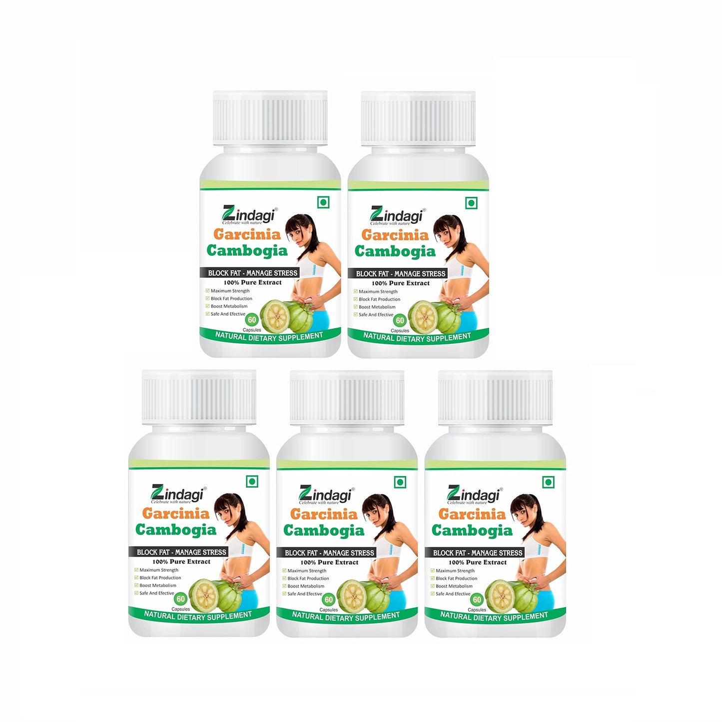 Zindagi Garcinia Cambogia Extract Capsules - 100% Natural Weight Management Supplement - Fat Blocking Product For Unisex (Buy 4 Get 1 Free)