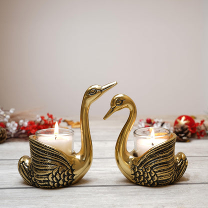 BEHOMA Metal Pair of Swans for Good Luck and Love | Candle Holder for H- image 2