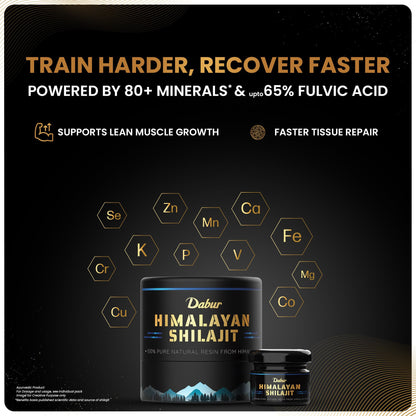 Dabur Himalayan Shilajit/Shilajeet Resin - 15g | 250mg per serving | Boosts Muscle Growth & Stamina | 100% Ayurvedic | Grade A shilajit sourced from the Himalayas up to 19,000 ft