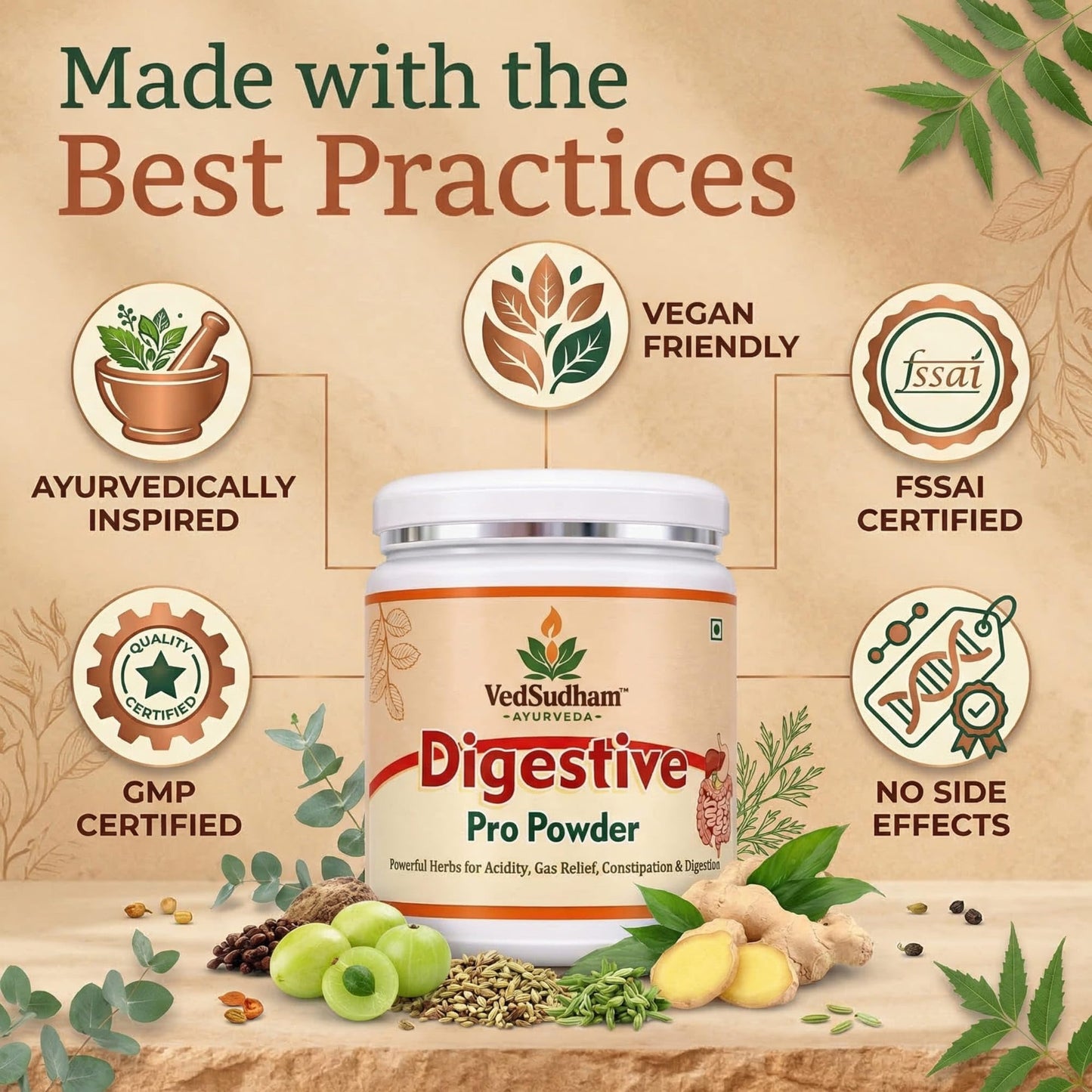 Vedsudham Ayurvveda Digestive Pro Powder for Gas Relief, Acidity Relief, Ayurvedic Digestive Health Care | Fast-Acting, Gentle & Effective Help Relief for Bloating & Acidity | Suitable for Men & Women (300 Gram)