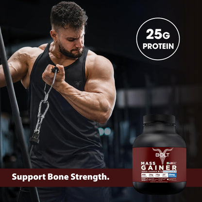 Bolt Mass Gainer Powder | Weight Gainer | Supercharge With Phycocyanin | 25G Protein, 75G Carbs & 412 Calories Per Servings | For Muscle & Weight Gain Objectives | 2Lb/907G | Madagascar Vanilla