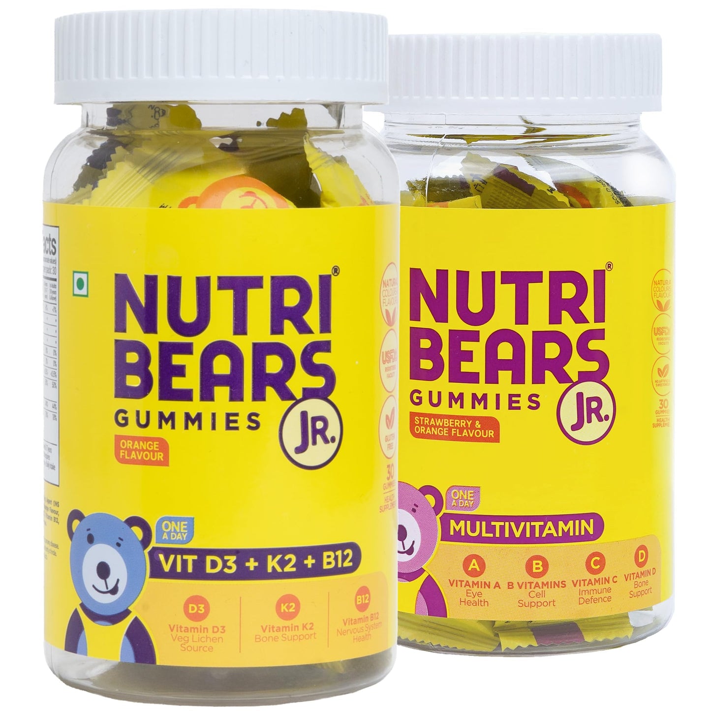 NutriBears Kids Multivitamin and Vitamin D3 + K2 + B12 Gummies Combo Pack, Vitamins A, C, B, and D with Zinc, 300 IU Vitamin D3 Per Gummy Promotes Positive Mood and Enhances Calcium Absorption, 60 Gummy Bears, 2-Pack