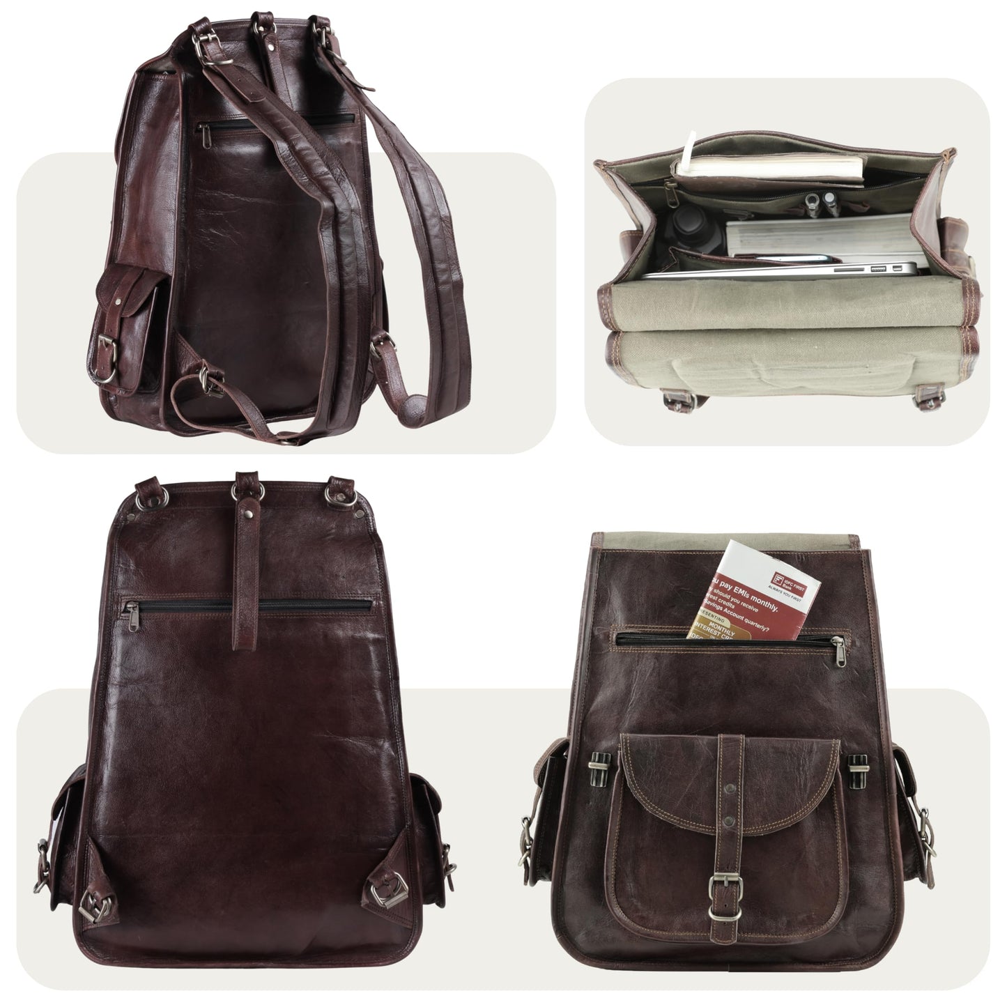 Handmade World Vintage Full Grain 21 Inch Leather Laptop LARGE Backpack Casual Bookbag Daypack Travel Rucksack (Brown)