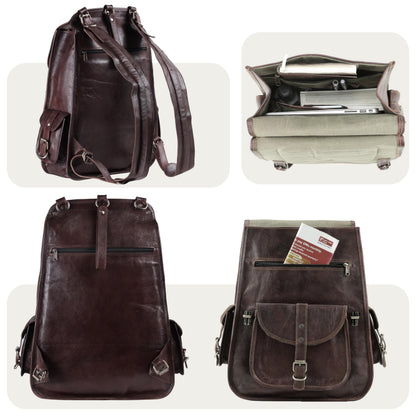 Handmade World Vintage Full Grain 21 Inch Leather Laptop LARGE Backpack Casual Bookbag Daypack Travel Rucksack (Brown)