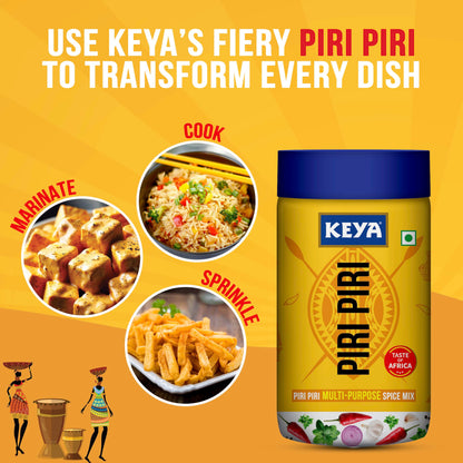 Keya Piri Piri | Peri Peri | Exotic Spice Mix | Multi-purpose Seasoning | Zero Artifical Colours | No Added MSG | Instant Seasoning Mix |Marinade Mix, Dip Mix, Sprinkler| Perfect for Fries, Sweet Corn, Makhana, Papad, Khichdi| 90g/100g