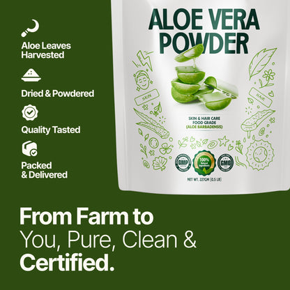 MYHERB 100% Pure Natural Organic Aloevera Powder (Aaloe Barbadensis) || 227 Gm/0.5 Lbs || Natural Skin Moisturizer || Eco Friendly || For Face, Skin,Hair Care & Food Grade -For Man And Women