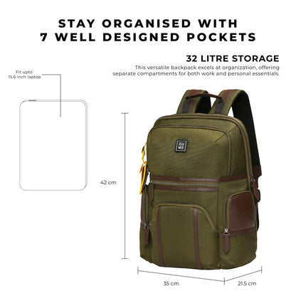 EUME Asher 32L Laptop Bag for Men | 2 Large Compartment | Fits Up to 15.6" Laptop | Nylon Fabric Travel Backpack | Travel Backpack for Men & Women