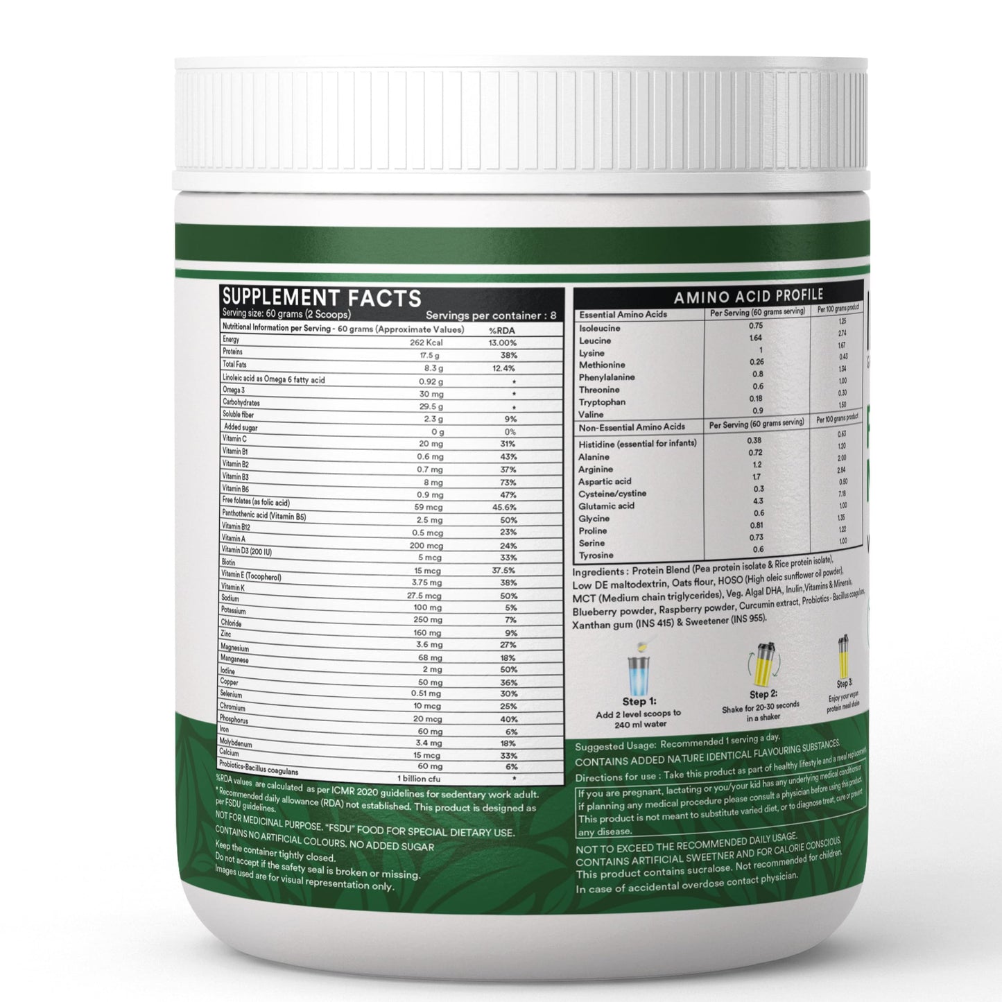INLIFE Plant Based Meal Replacement Shake | Plant Protein Powder (17.5g Protein), Lactose Free | Added Probiotics, 500g (Mango)