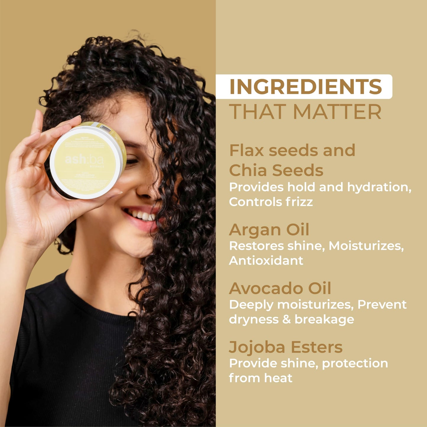 Ashba Botanics Flaxseed Curling Custard For Wavy, Curly, Frizzy & Coily Hair | Argan, Avacado Oil, Shea Butter | Provides Moisture, Controls Frizz, Strong Hold | Phthalates & Parabens Free (gm, 50)